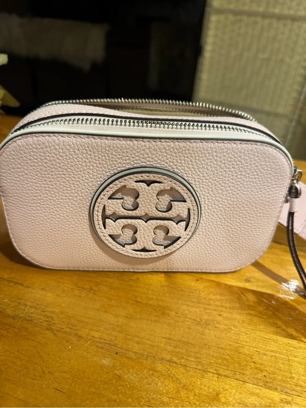 Tory Burch soft Pink Leather mini Miller Crossbody bag with TB Logo Strap